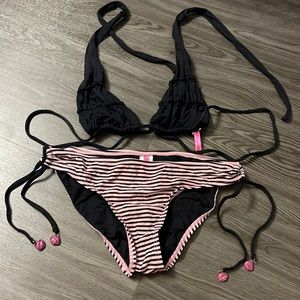 2 piece bikini. Betsey Johnson pink and black striped size medium